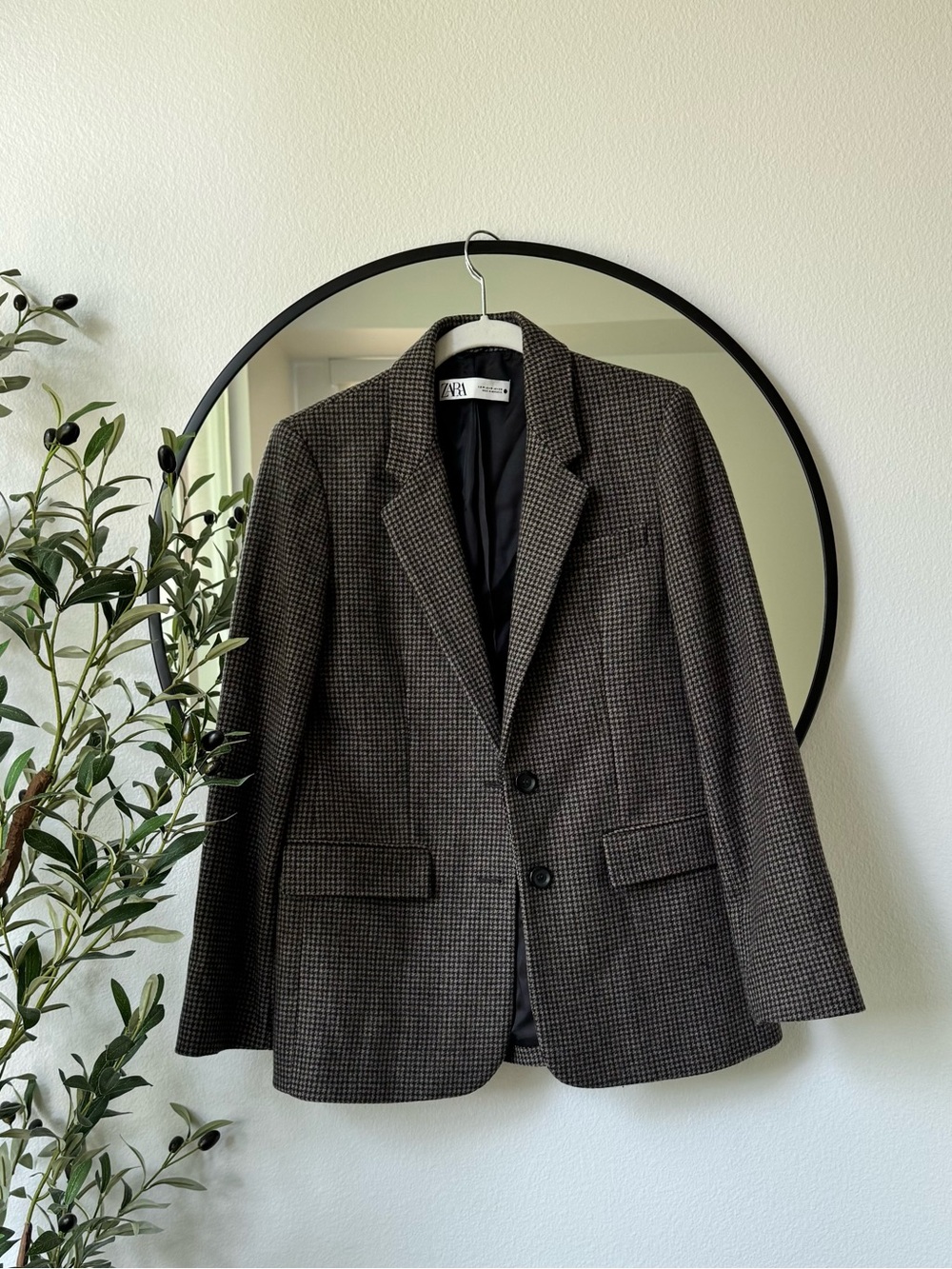Zara Brown and Black Houndstooth Wool Women’s Blazer, M